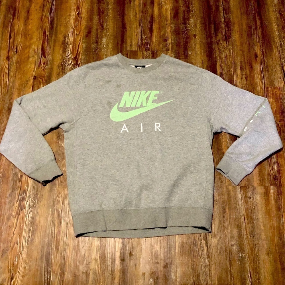 Nike Air Sweatshirt Men's Medium Gray Mint Green Crewneck Pullover Streetwear